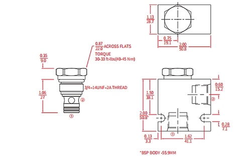 Performance/Dimension/Sectional Drawing of ICV08-20 Poppet Valve, Check Valve (High Pressure)