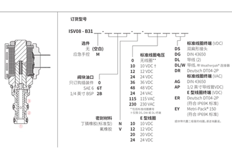 Performance/Dimension/Sectional Drawing of ISV08-B31 Spool, 3-Way, 2-Position Solenoid Valve