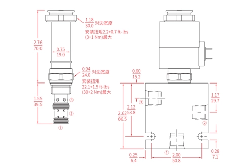 Performance/Dimension/Sectional Drawing of ISV08-B35 Spool, 3-Way, 2-Position Solenoid Valve