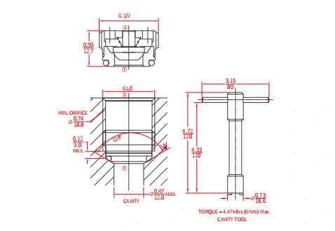 Performance/Dimension/Sectional Drawing of ICV2000-G12 Screw-In Check Valve