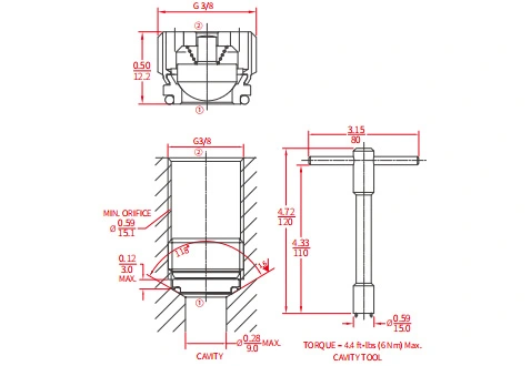 Performance/Dimension/Sectional Drawing of ICV2000-G38 Screw-In Check Valve