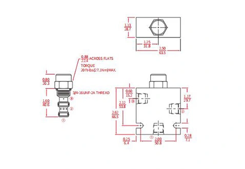 Performance/Dimension/Sectional Drawing of IEP08-35 Piloted Logic Element Valve