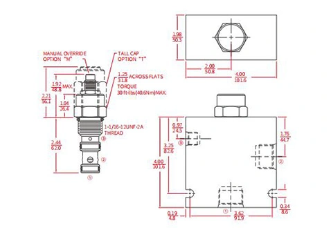 Performance/Dimension/Sectional Drawing of IEP12-S35 Piloted Logic Element Valve