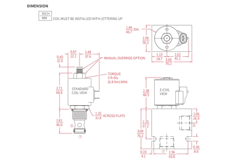 Performance/Dimension/Sectional Drawing of ISV12-22 Poppet 2-Way N.C. Solenoid Valve