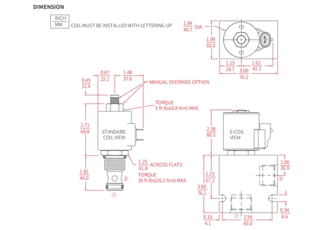 Performance/Dimension/Sectional Drawing of ISV12-28 Poppet 2-Way N.C. Bi-Directional Blocking