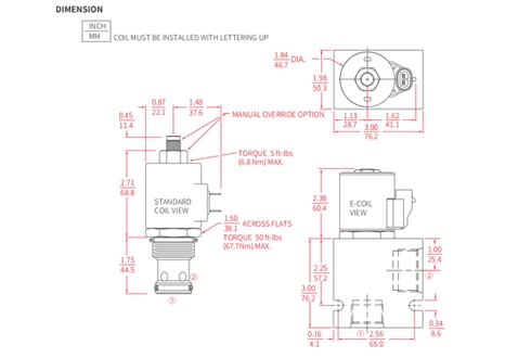 Performance/Dimension/Sectional Drawing of ISV16-20 Poppet 2-Way N.C. Solenoid Valve