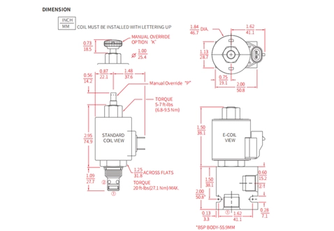 Performance/Dimension/Sectional Drawing of ISV38-28 Poppet 2-Way N.C. Bi-Directional Blocking